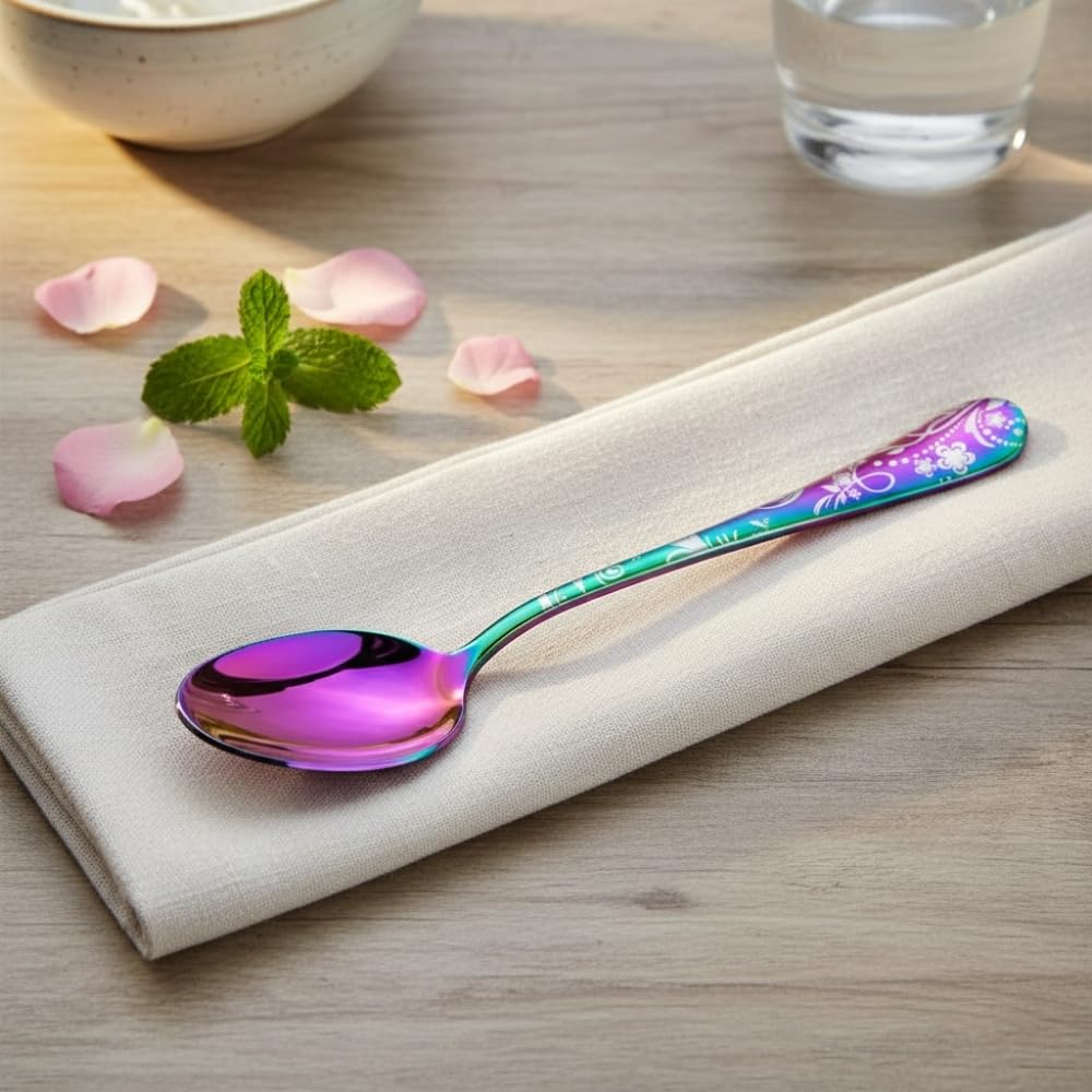 Manishaware Floral Rainbow 24 Pcs Stainless Steel Cutlery Set