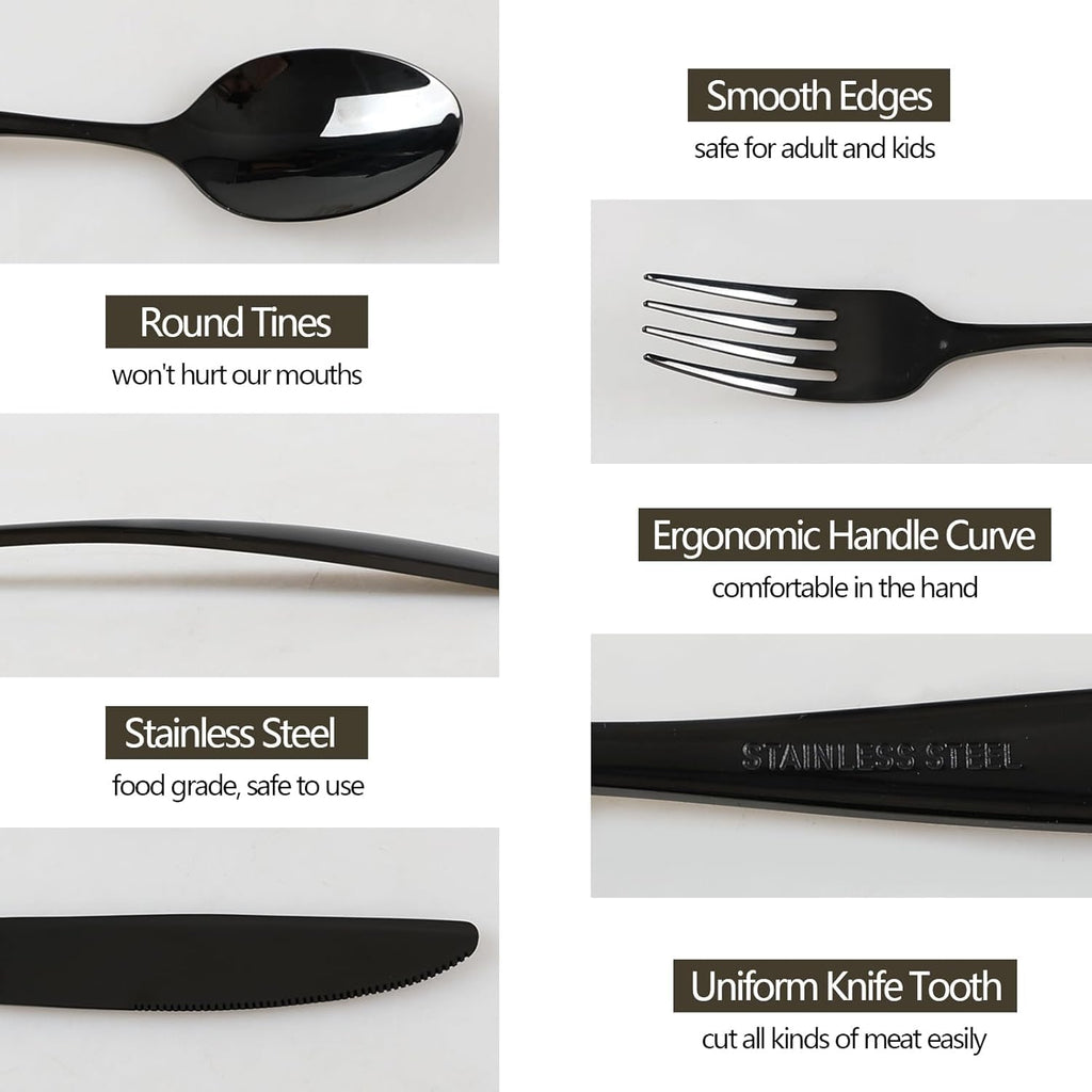 Manishaware Mirror Polished Black 12 Pcs Stainless Steel Cutlery Set for Dining Table, Dishwasher Safe Glossy Flatware (3 spoon set + 3 forks set + 3 Butter knife + 3 Dessert Spoon)
