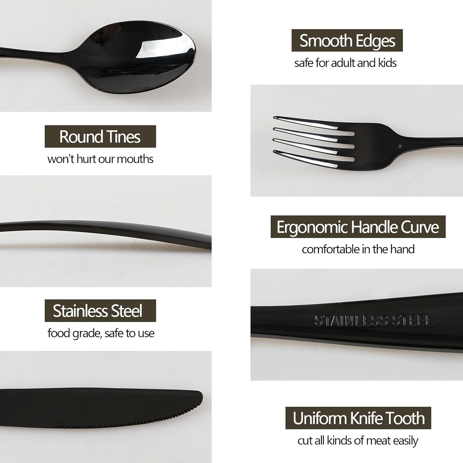 Manishaware Mirror Polished Black 12 Pcs Stainless Steel Cutlery Set for Dining Table, Dishwasher Safe Glossy Flatware (3 spoon set + 3 forks set + 3 Butter knife + 3 Dessert Spoon)