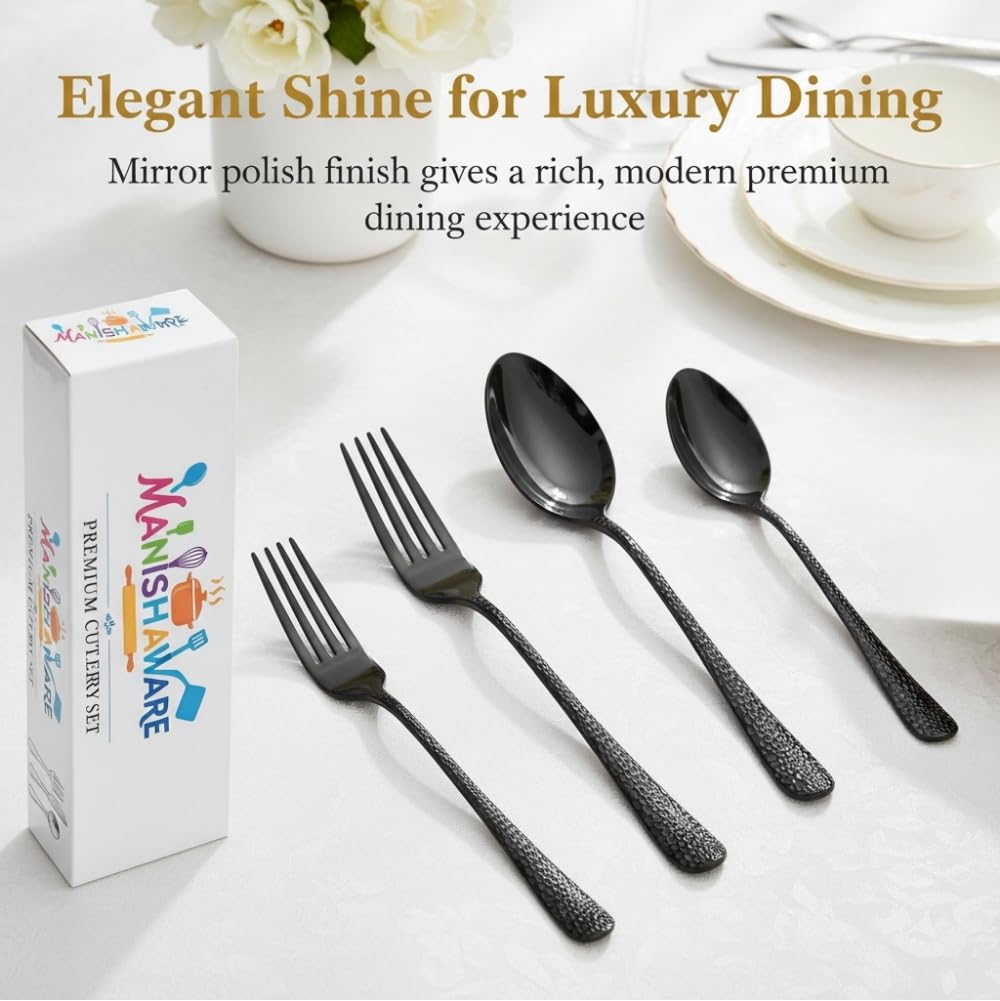 Manishaware Classic Stainless Steel Cutlery Set for Dining Table, Dishwasher Safe Glossy Flatware (Perfect Spoon Fork Set)