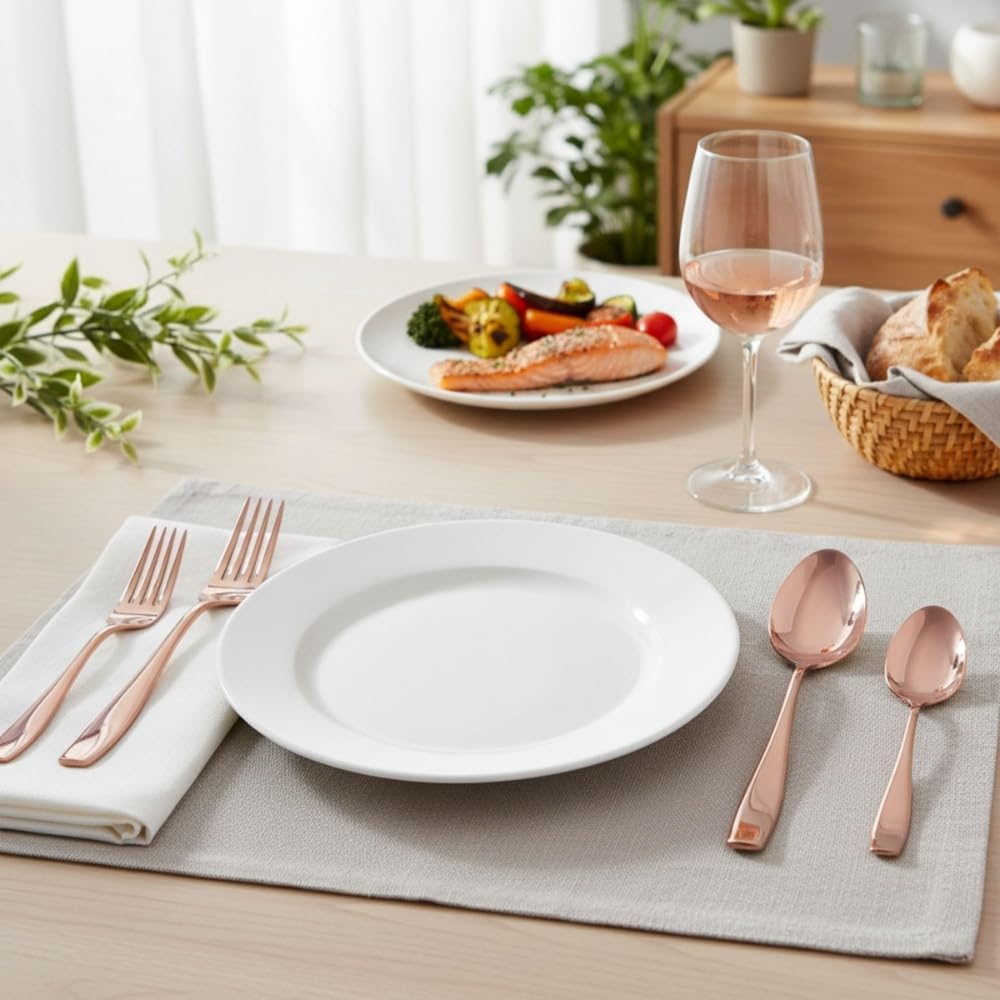Manishaware Mirror Polished Rose Gold 15 Pcs Stainless Steel Cutlery Set for Dining Table, Dishwasher Safe Glossy Flatware (3 spoon set + 3 forks set + 3 Butter knife + 3 Dessert Spoon + 3 Fruit Fork)