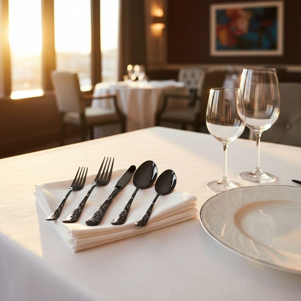 Manishaware Floral 30 Pcs Stainless Steel Cutlery Set for Dining Table, Dishwasher Safe Glossy Flatware (6 spoon set+6 forks set+6 Butter knife+6 Dessert Spoon+ 6 FruitFork)