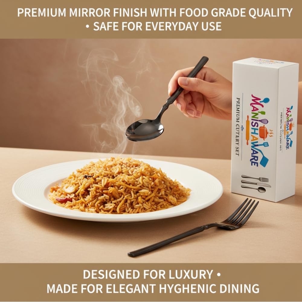 Manishaware Classic Stainless Steel Cutlery Set for Dining Table, Dishwasher Safe Glossy Flatware (Perfect Spoon Fork Set)