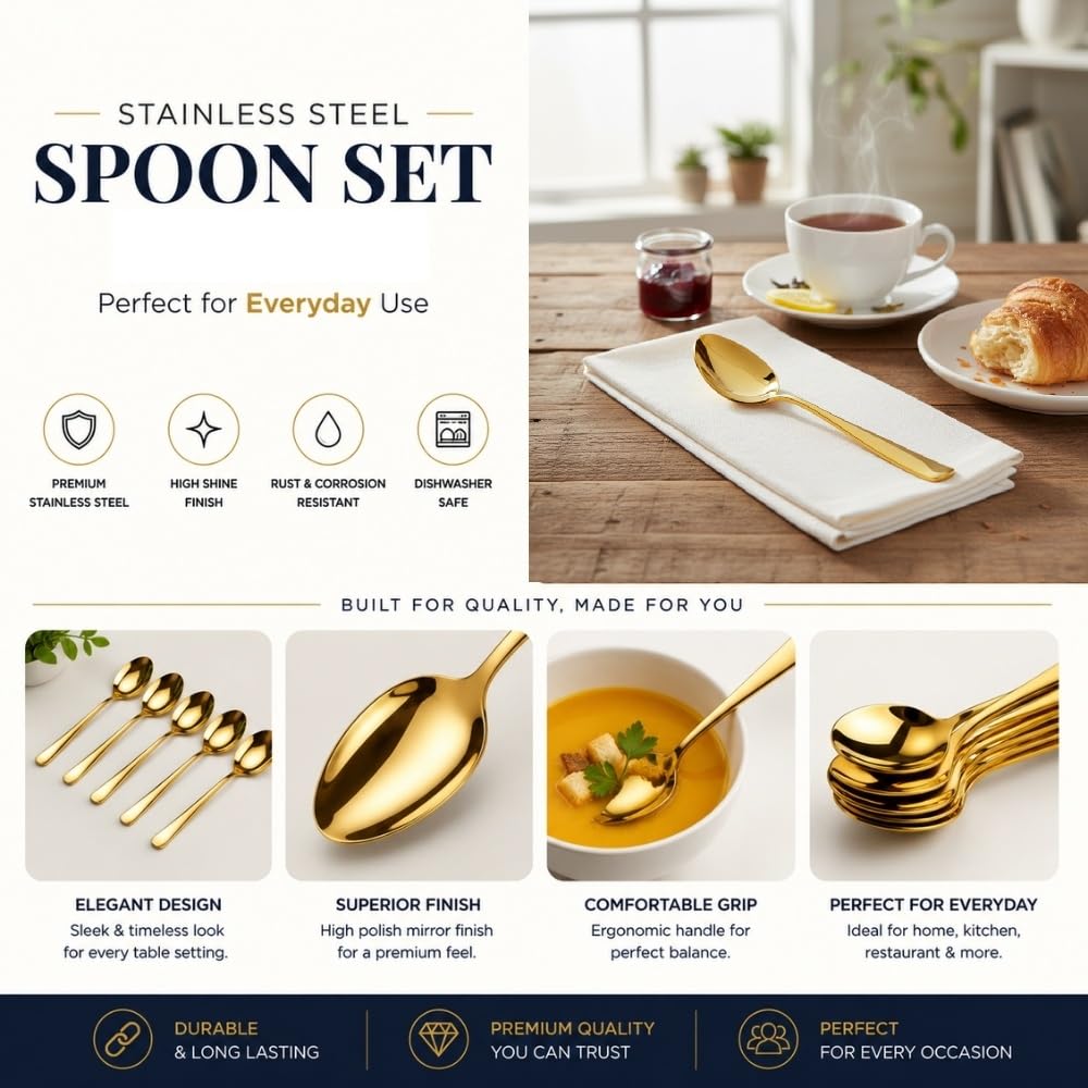 Manishaware Mirror Polished Gold 24 Pcs Stainless Steel Cutlery Set