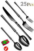 Manishaware Elegant Handle Black 25 Pcs Heavy duty Stainless Steel Cutlery Set for Dining table (5 pcs spoon set+5 pcs forks set+5 pcs Butter knife+5 pcs Dessert Spoon+5 Pcs Fuit Fork for kitchen)
