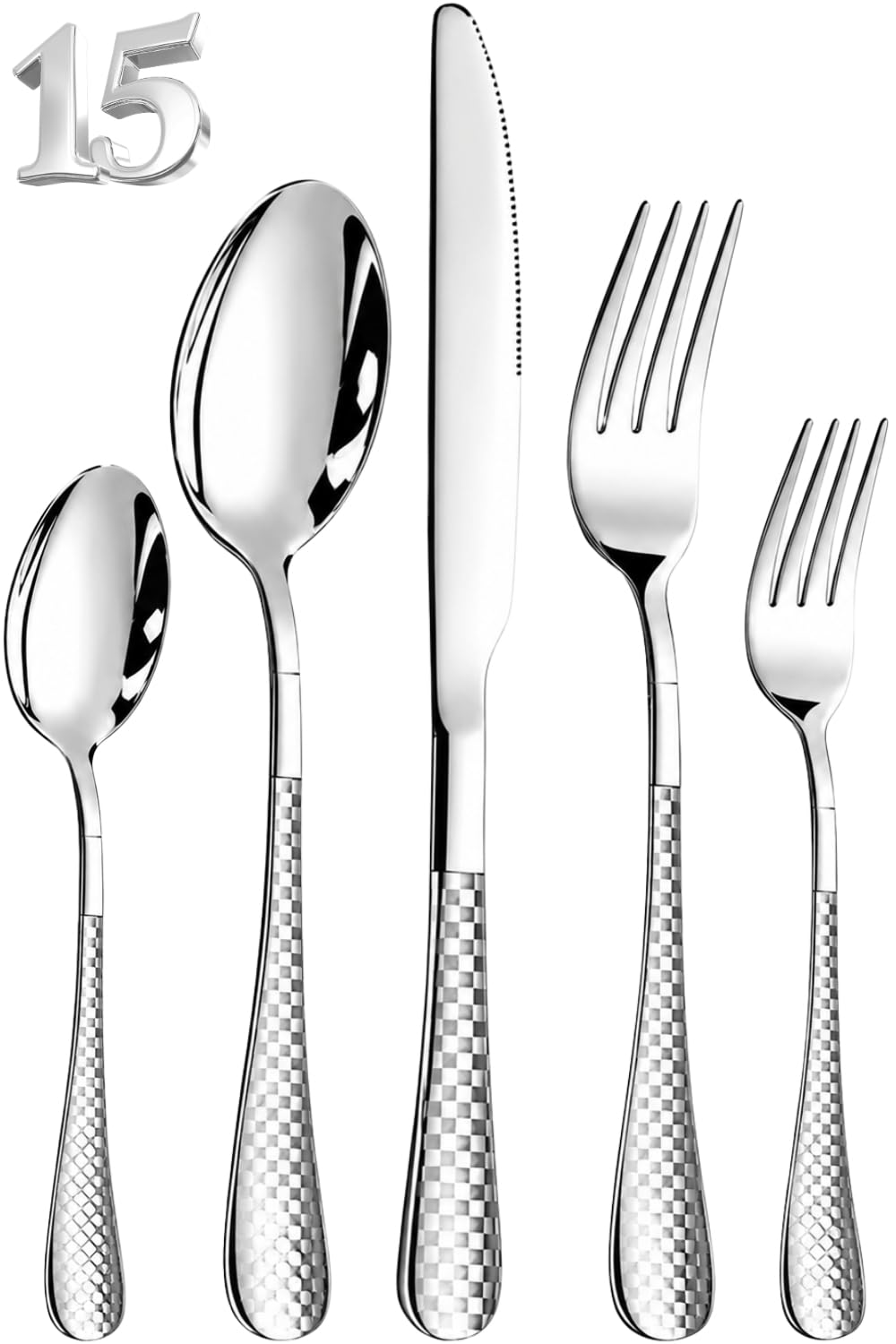 Manishaware Checkered Stainless Steel Cutlery Set for Dining Table, Dishwasher Safe Glossy Flatware (4 spoon set+4 forks set+4 Butter knife+4 Dessert Spoon+ 4 Fruit Fork)