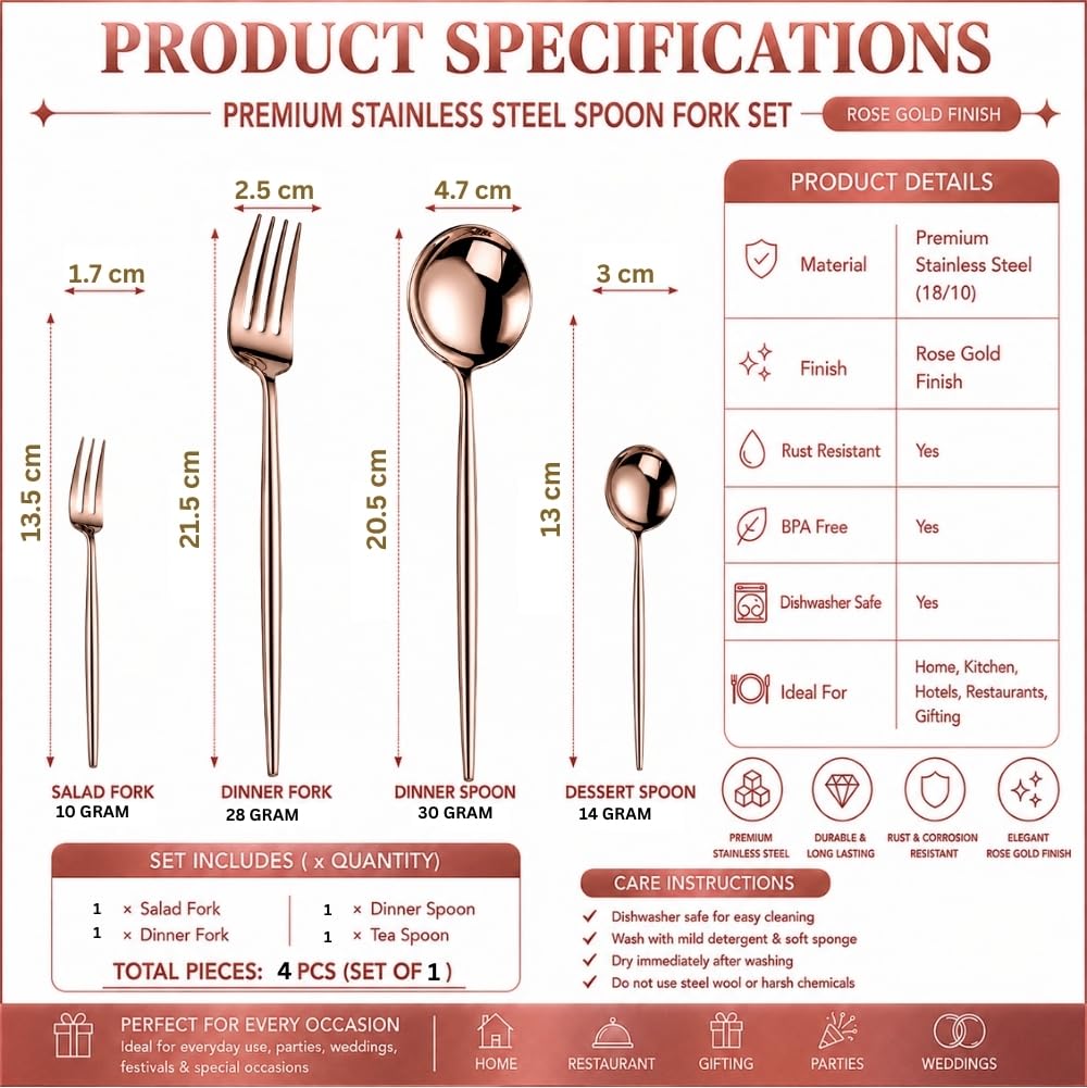 Manishaware Classic Stainless Steel Cutlery Set for Dining Table, Dishwasher Safe Glossy Flatware (Perfect Spoon Fork Set)