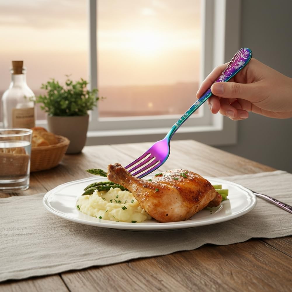 Manishaware Floral Stainless Dinner Steel Fork set for Kitchen or Dining Table