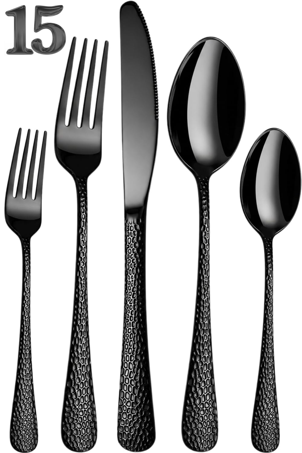 Manishaware Hammered Stainless Steel Cutlery Set for Dining Table, Dishwasher Safe Glossy Flatware (4 spoon set+4 forks set+4 Butter knife+4 Dessert Spoon+ 4 Fruit Fork)