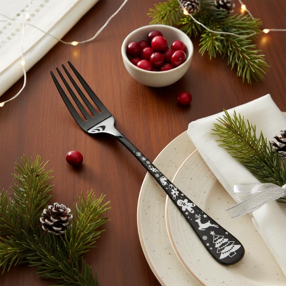 Black Festive fork set, rust resistant stainless steel, a perfect wedding, housewarming, corporate and festival gift