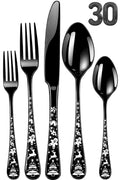 Manishaware Christmas 30 Pcs Stainless Steel Cutlery Set for Dining Table, Dishwasher Safe Glossy Flatware (6 spoon set+6 forks set+6 Butter knife+6 Dessert Spoon+ 6 Fruit Fork)