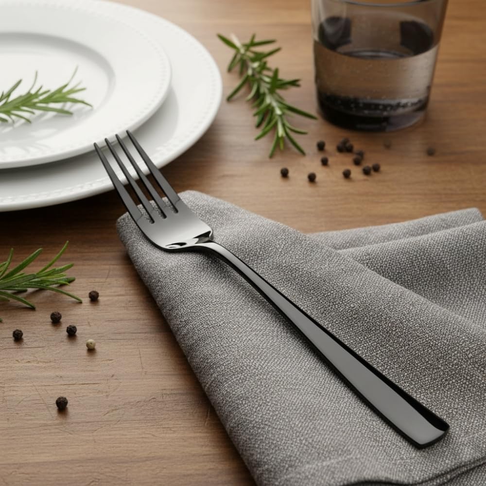 Manishaware 24 Pcs BLACK Mirror Polished Stainless Dinner Steel Fork set for Kitchen or Dining Table