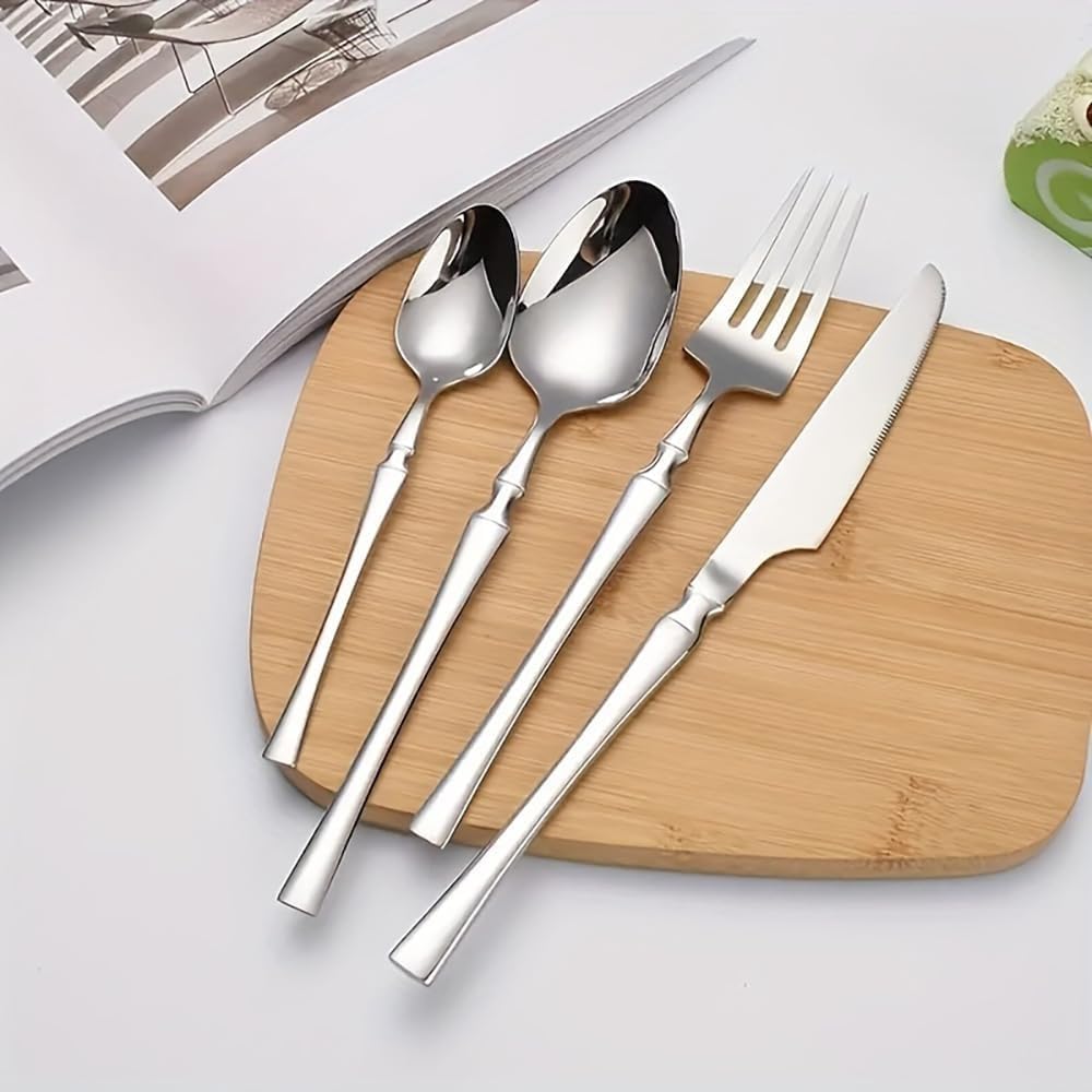 Manishaware Elegant Handle Silver 8 Pcs Heavy duty Stainless Steel Cutlery Set for Dining table (2 pcs spoon set+2 pcs forks set+2 pcs Butter knife+2 pcs Dessert Spoon for kitchen)