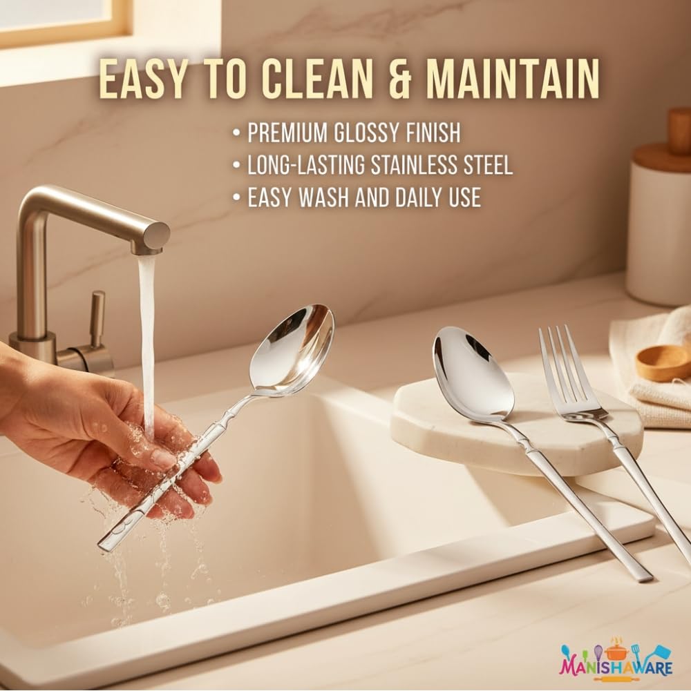 Manishaware Classic Stainless Steel Cutlery Set for Dining Table, Dishwasher Safe Glossy Flatware (Perfect Spoon Fork Set)
