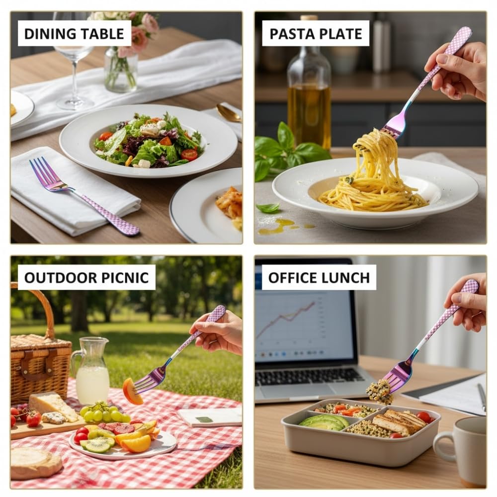 Manishaware Checkered Stainless Dinner Steel Fork set for Kitchen or Dining Table