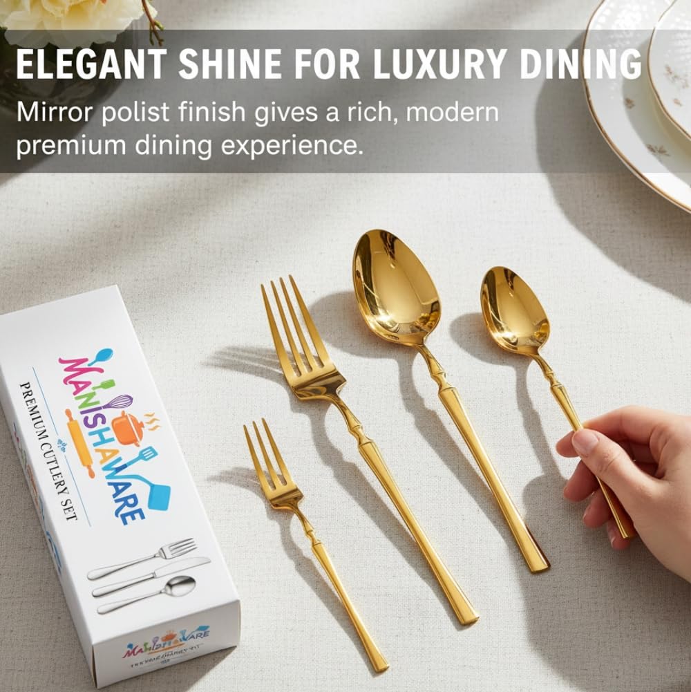 Manishaware Classic Stainless Steel Cutlery Set for Dining Table, Dishwasher Safe Glossy Flatware (Perfect Spoon Fork Set)