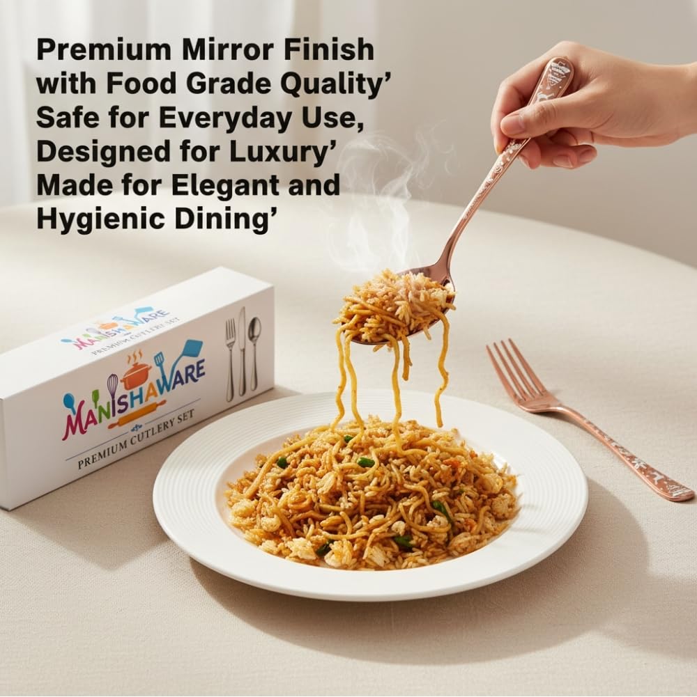 Manishaware Classic Stainless Steel Cutlery Set for Dining Table, Dishwasher Safe Glossy Flatware (Perfect Spoon Fork Set)