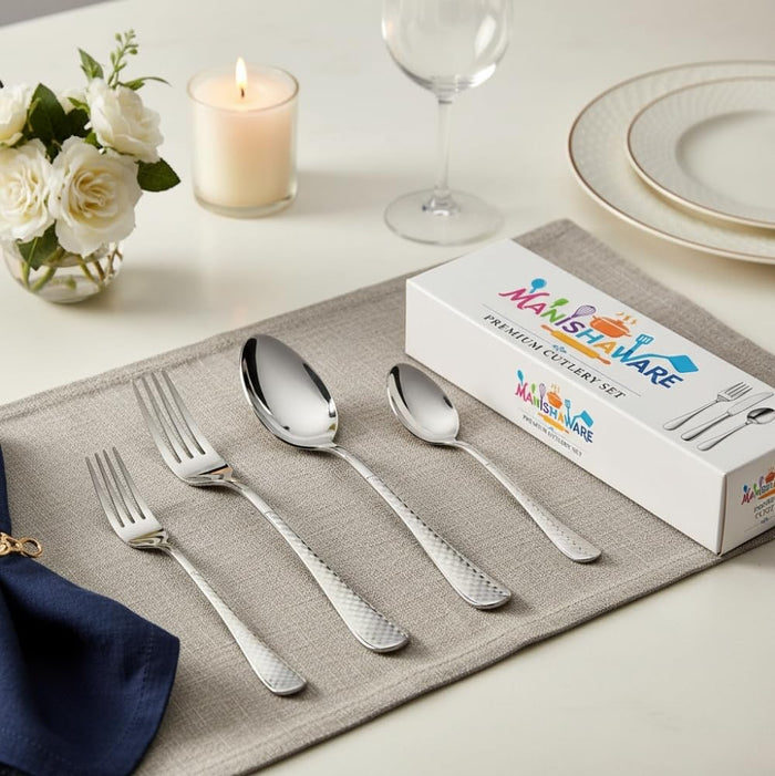 Silver Essential Cutlery Set Checker Design