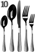 Manishaware Checkered Black 10 Pcs Stainless Steel Cutlery Set for Dining Table, Dishwasher Safe Glossy Flatware (2 spoon set+2 forks set+2 Butter knife+2 Dessert Spoon+ 2 Fruit Fork)