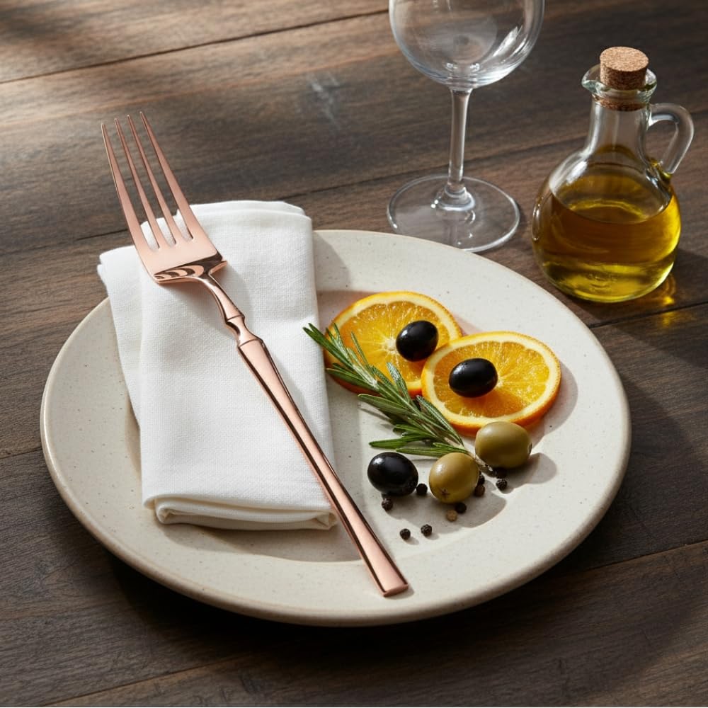 Manishaware 24 Pcs ROSEGOLD Stylish Stainless Dinner Steel Fork set for Kitchen or Dining Table