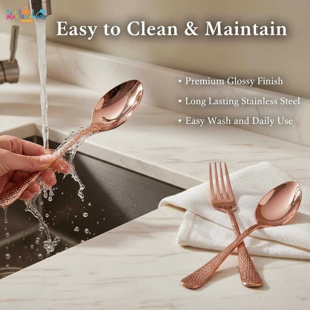 Manishaware Classic Stainless Steel Cutlery Set for Dining Table, Dishwasher Safe Glossy Flatware (Perfect Spoon Fork Set)