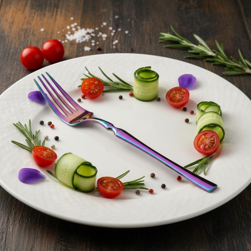 Manishaware 24 Pcs RAINBOW Stylish Stainless Dinner Steel Fork set for Kitchen or Dining Table