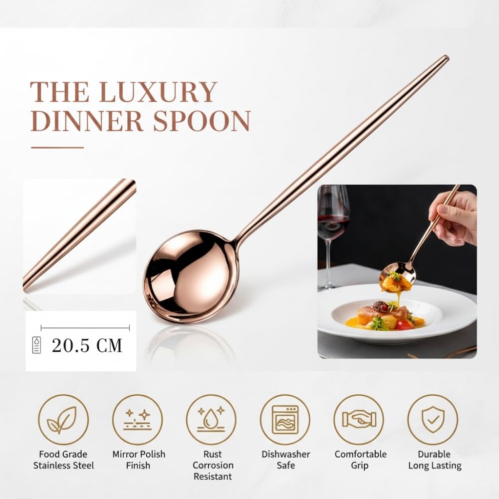 Manishaware Slim Handle Rose Gold 24 Pcs Stainless Steel Cutlery Set