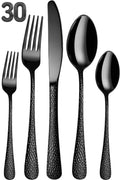 Manishaware Hammered 30 Pcs Stainless Steel Cutlery Set for Dining Table, Dishwasher Safe Glossy Flatware (6 spoon set+6 forks set+6 Butter knife+6 Dessert Spoon+ 6 Fruit Fork)