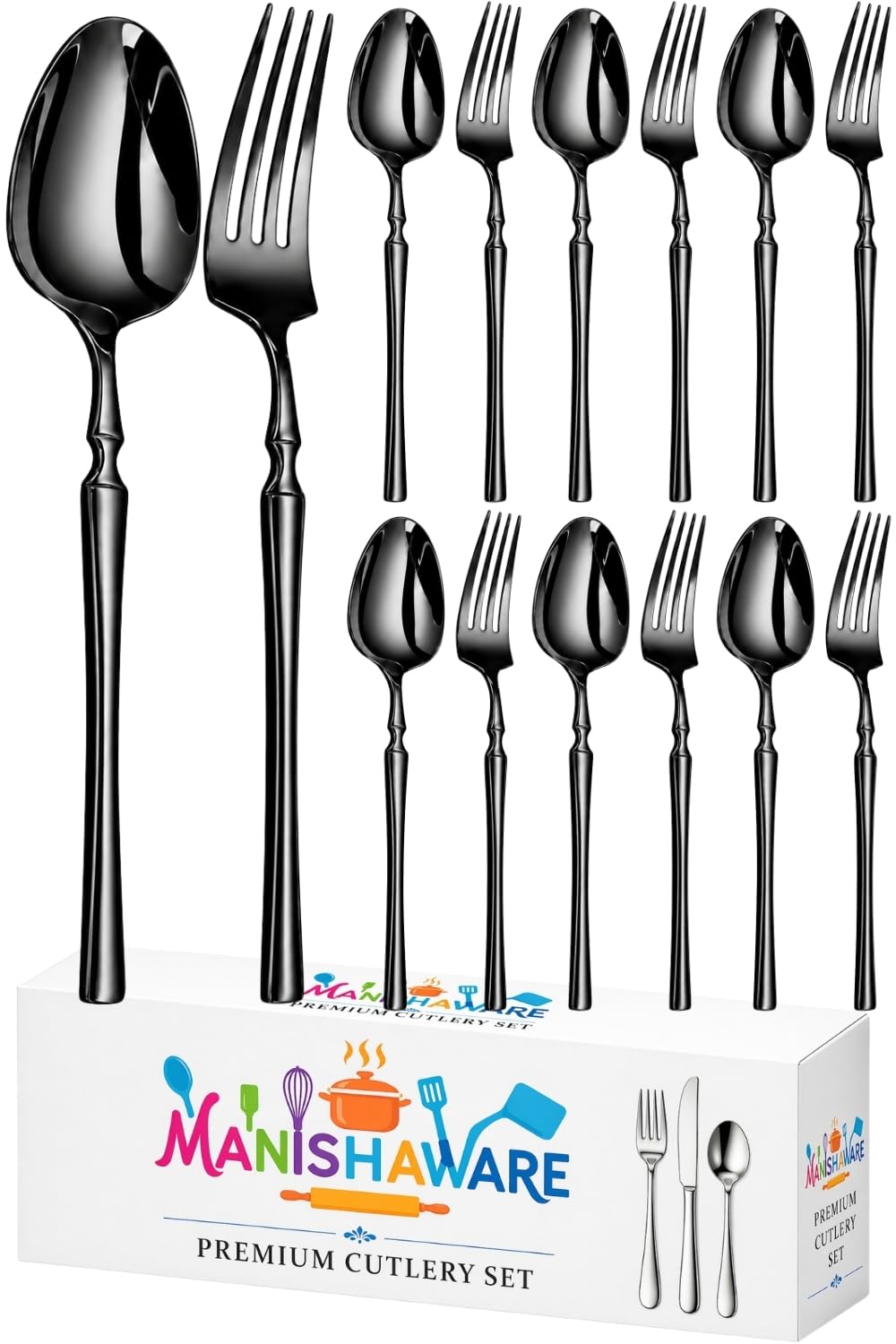 Manishaware Classic 12 Pcs Stainless Steel Cutlery Set for Dining Table, Dishwasher Safe Glossy Flatware (6 Forks & 6 Spoons)
