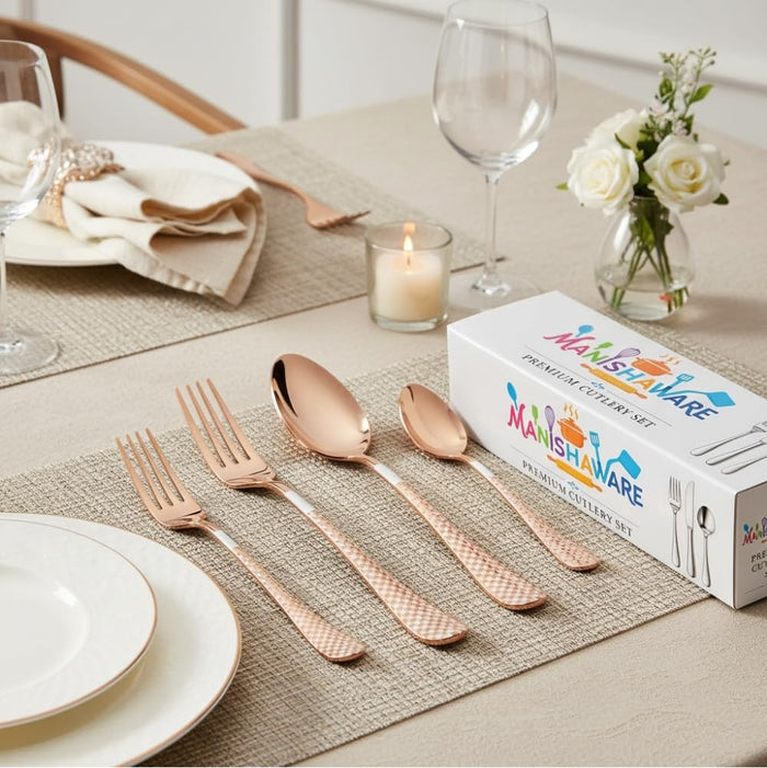 Rosegold Essential Cutlery Set Checker Design