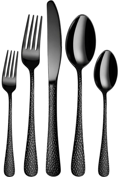 Black Premium Cutlery Set Hammer Design