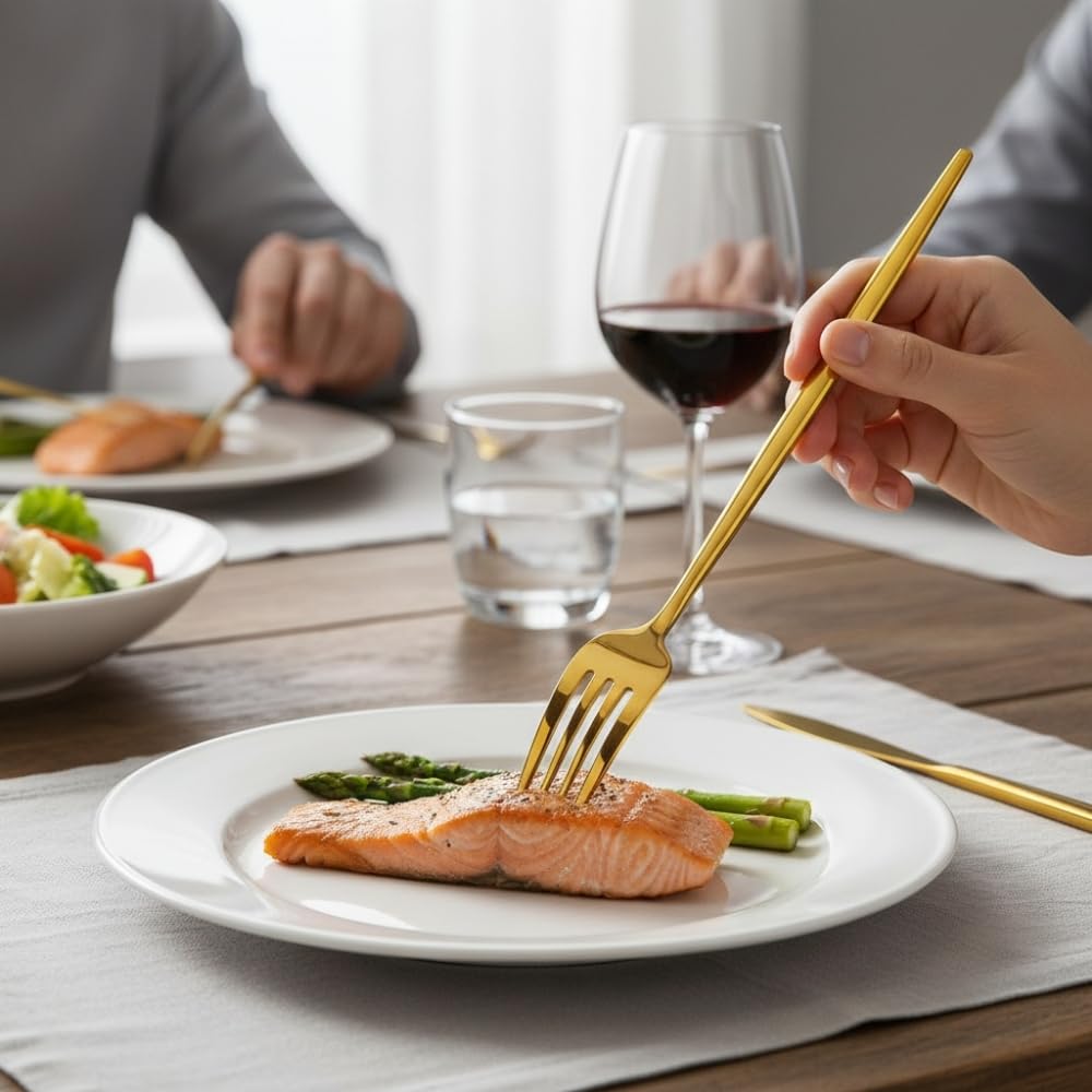 Manishaware Slim Handle Stainless Dinner Steel Fork set for Kitchen or Dining Table