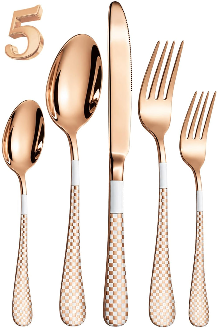 Rosegold Premium Cutlery Set Checker Design