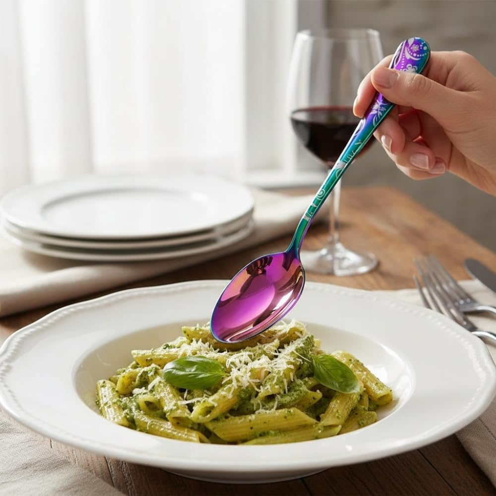 Manishaware Floral Rainbow 24 Pcs Stainless Steel Cutlery Set