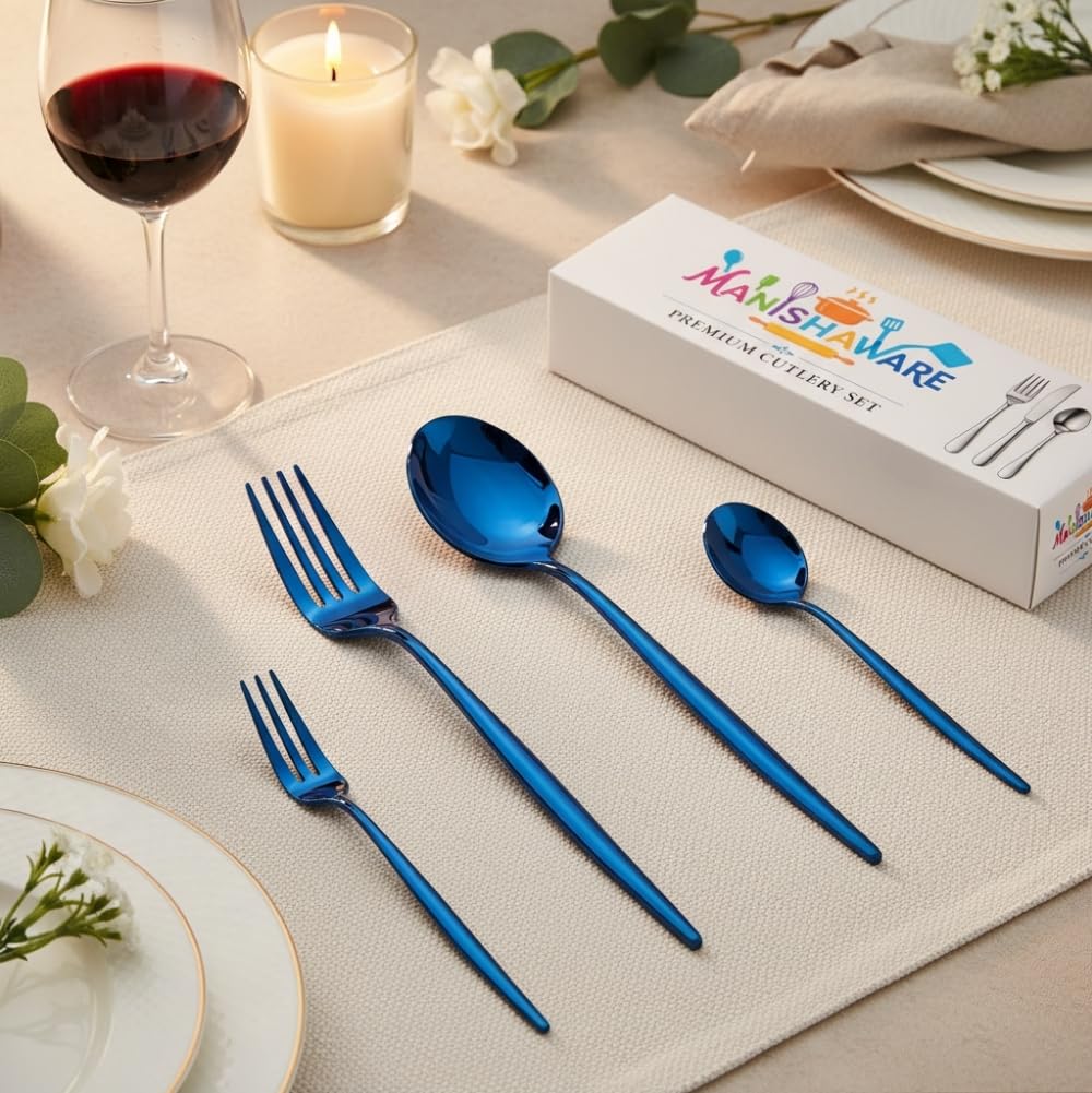 Blue Essential Cutlery Set Slim Design