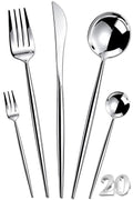 Manishaware Slim Handle Silver 20 Pcs Stainless Steel Cutlery Set for Dining Table, Dishwasher Safe Glossy Flatware (4 spoon set+4 forks set+4 Butter knife+4 Dessert Spoon+ 4 Fruit Fork)
