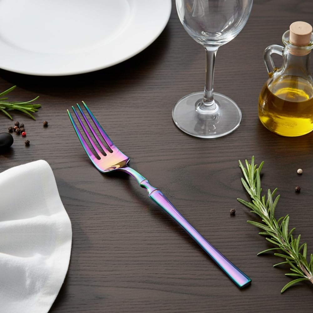Manishaware 24 Pcs RAINBOW Stylish Stainless Dinner Steel Fork set for Kitchen or Dining Table