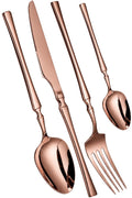 Manishaware Elegant Handle Rose Gold 4 Pcs Stainless Steel Cutlery Set for Dining Table, Dishwasher Safe Glossy Flatware (1 spoon set+1 forks set+1 Butter knife+1 Dessert Spoon)