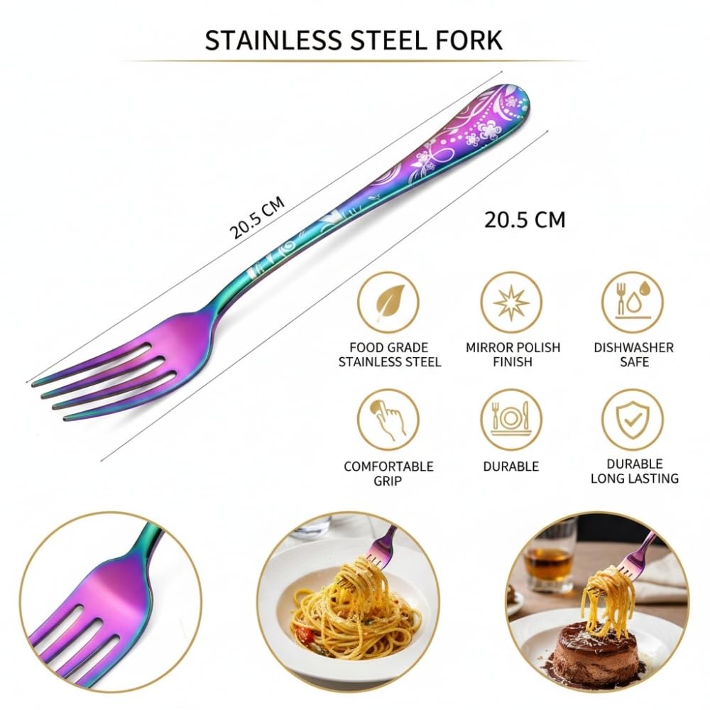 Manishaware Floral Stainless Dinner Steel Fork set for Kitchen or Dining Table