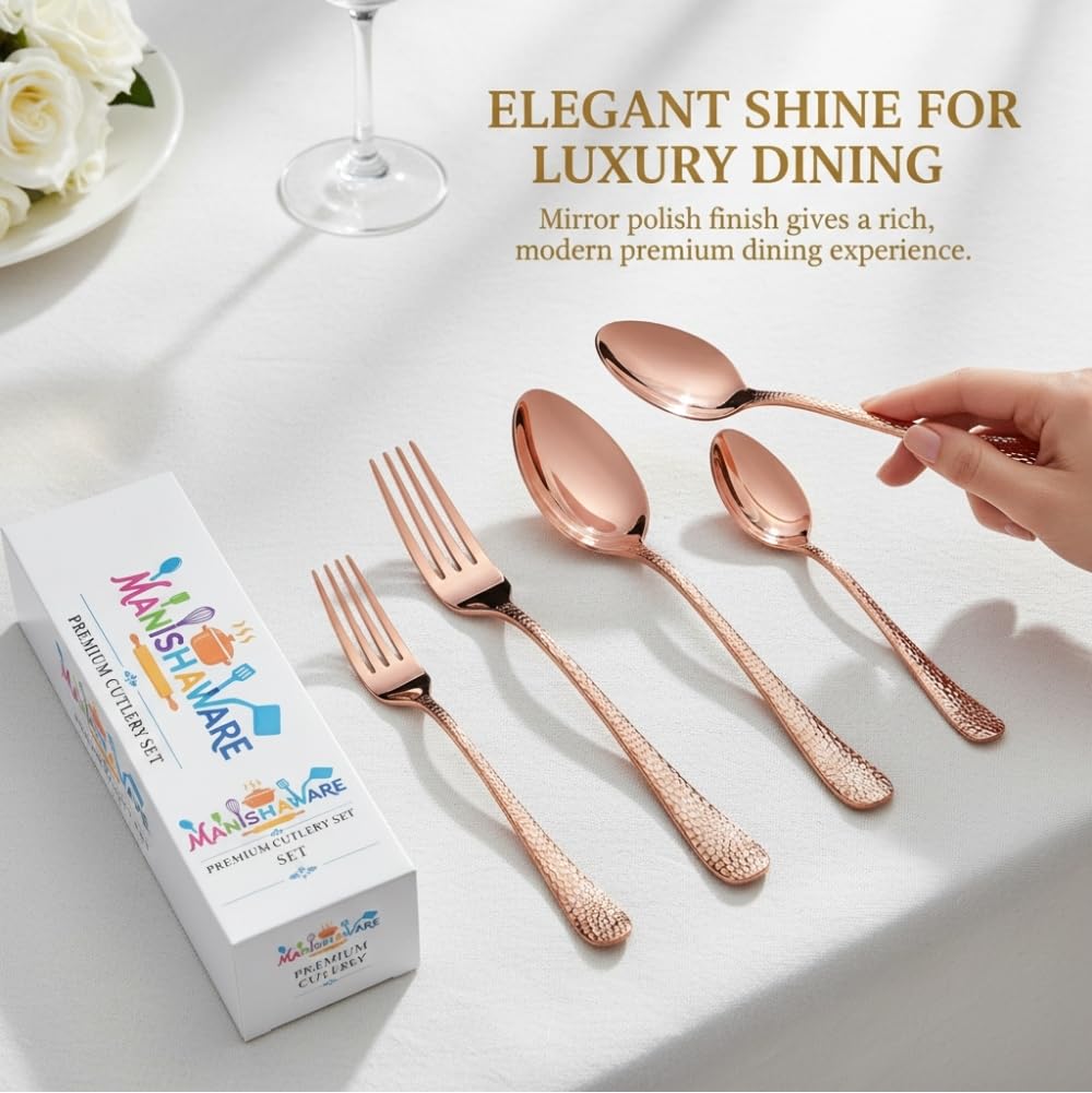 Manishaware Classic Stainless Steel Cutlery Set for Dining Table, Dishwasher Safe Glossy Flatware (Perfect Spoon Fork Set)
