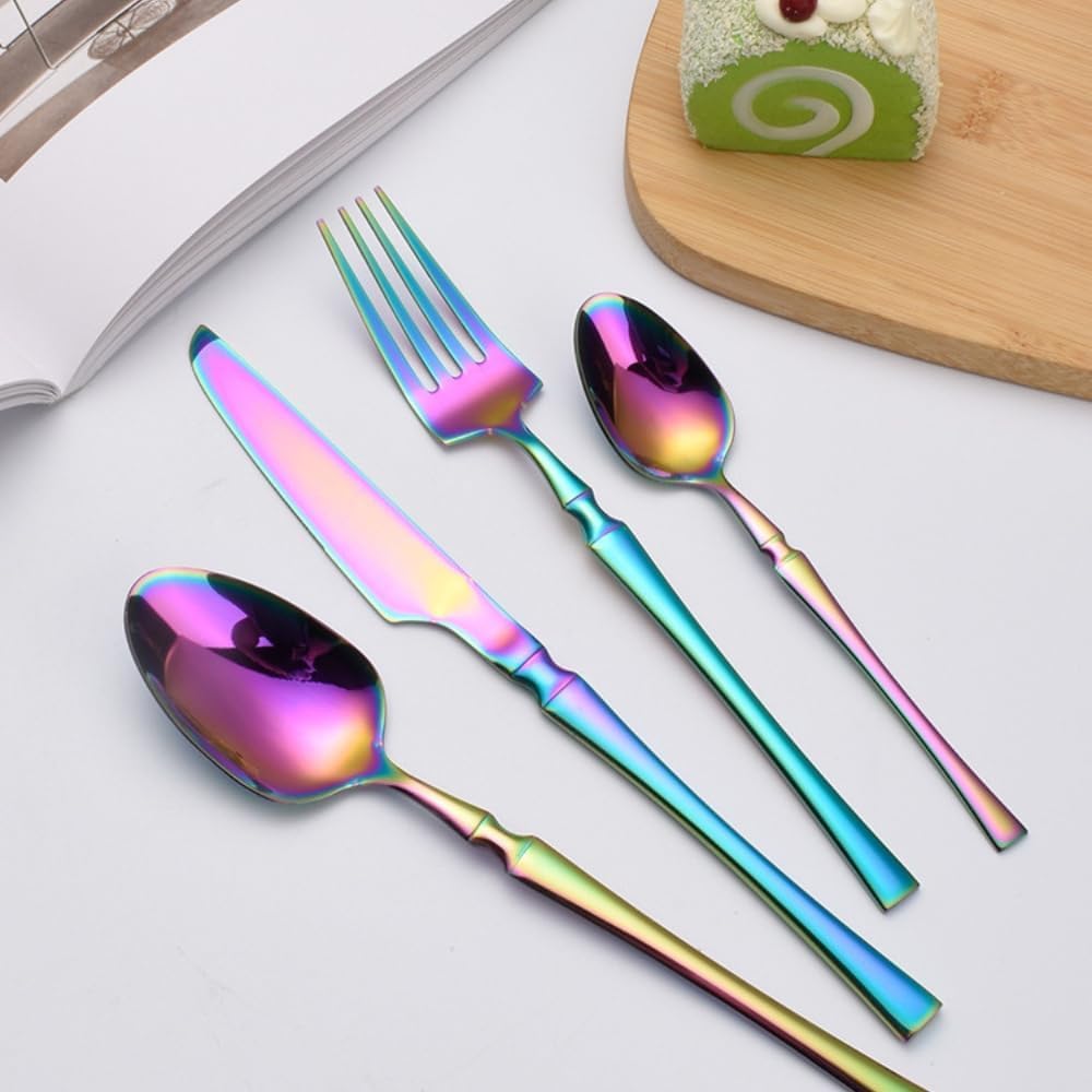Manishaware Elegant Handle Rainbow 12 Pcs Stainless Steel Cutlery Set for Dining Table, Dishwasher Safe Glossy Flatware (3 spoon set+3 forks set+3 Butter knife+3 Dessert Spoon)