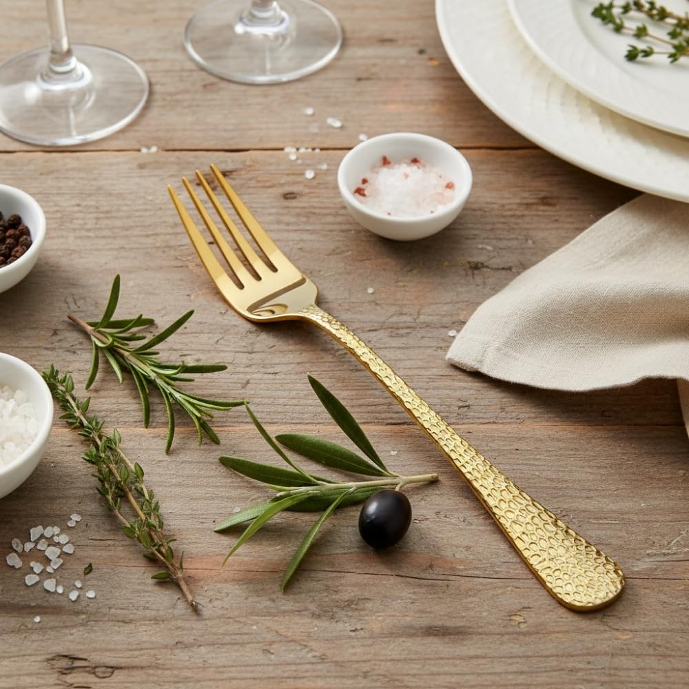 Manishaware 24 Pcs GOLD Hammered Stainless Dinner Steel Fork set for Kitchen or Dining Table