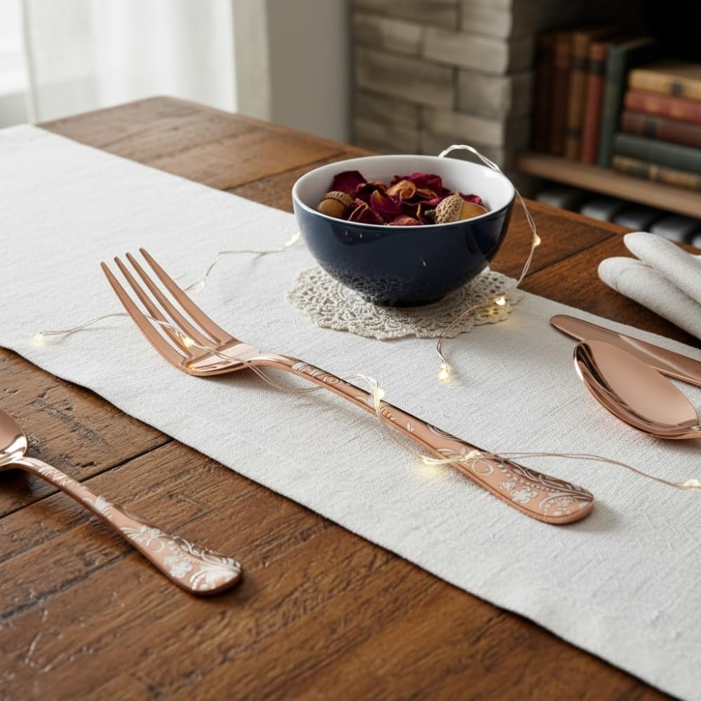 Rose Gold Floral fork set, rust resistant stainless steel, a perfect wedding, housewarming, corporate and festival gift