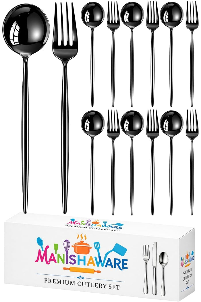 Black Fork & Spoon Set Slim Design