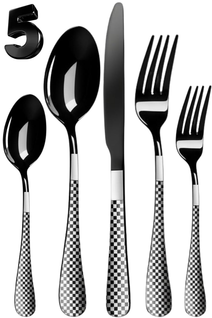 Black Premium Cutlery Set Checker Design