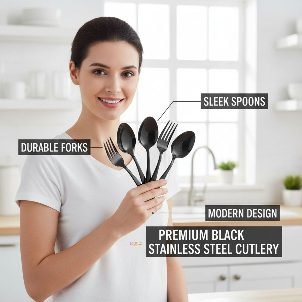 Manishaware Classic 12 Pcs Stainless Steel Cutlery Set for Dining Table, Dishwasher Safe Glossy Flatware (6 Forks & 6 Spoons)