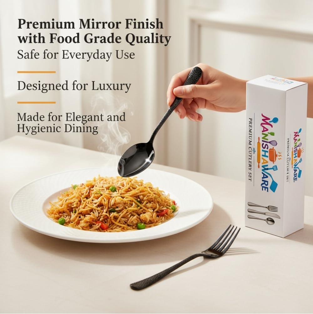 Manishaware Classic Stainless Steel Cutlery Set for Dining Table, Dishwasher Safe Glossy Flatware (Perfect Spoon Fork Set)