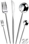 Manishaware Slim Handle Silver 25 Pcs Stainless Steel Cutlery Set for Dining Table, Dishwasher Safe Glossy Flatware (5 spoon set+5 forks set+5 Butter knife+5 Dessert Spoon+5 Fruit Fork)