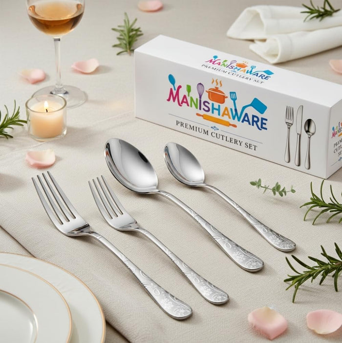Silver Essential Cutlery Set Floral Design