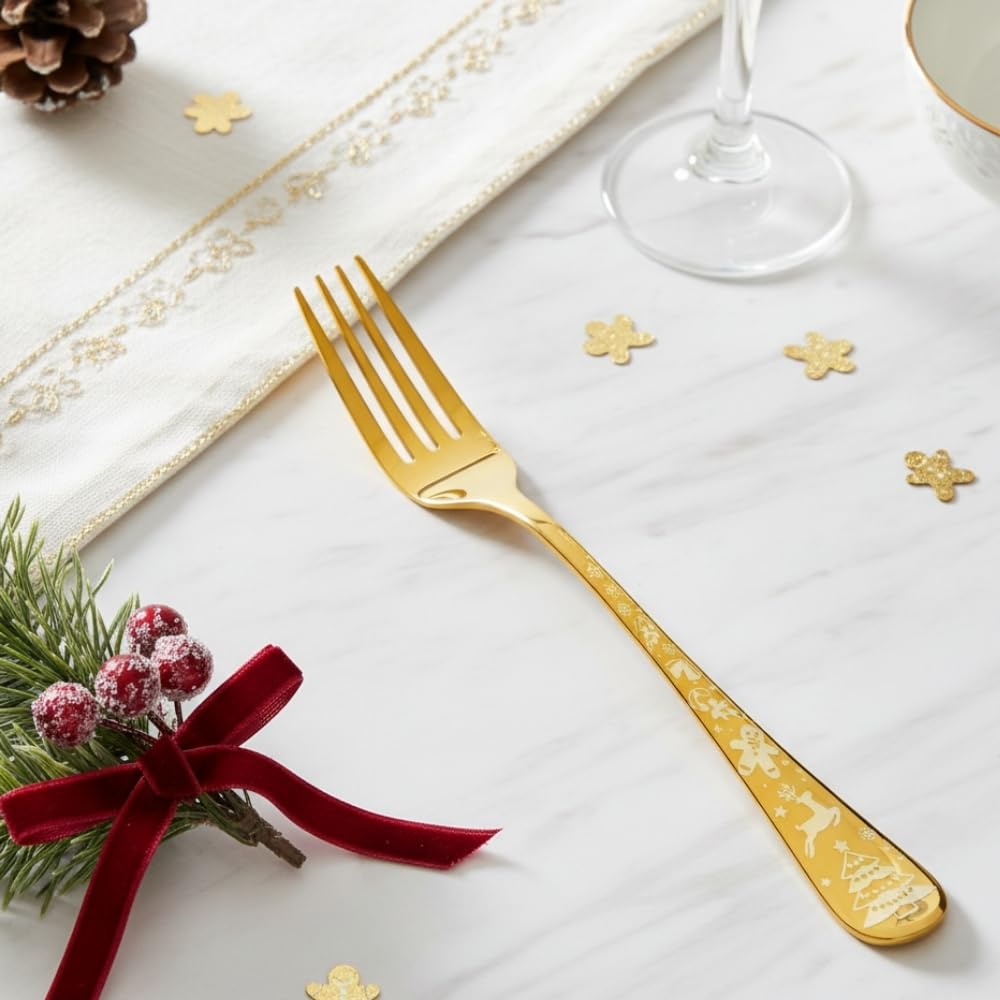 Manishaware Christmas Stainless Dinner Steel Fork set for Kitchen or Dining Table